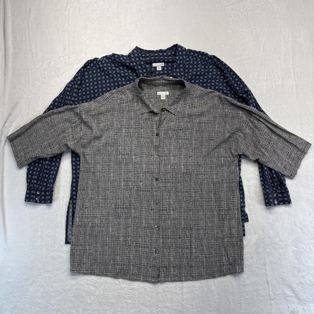 J Jill 2-Shirt Bundle Large Black White/Blue Geo Button Down